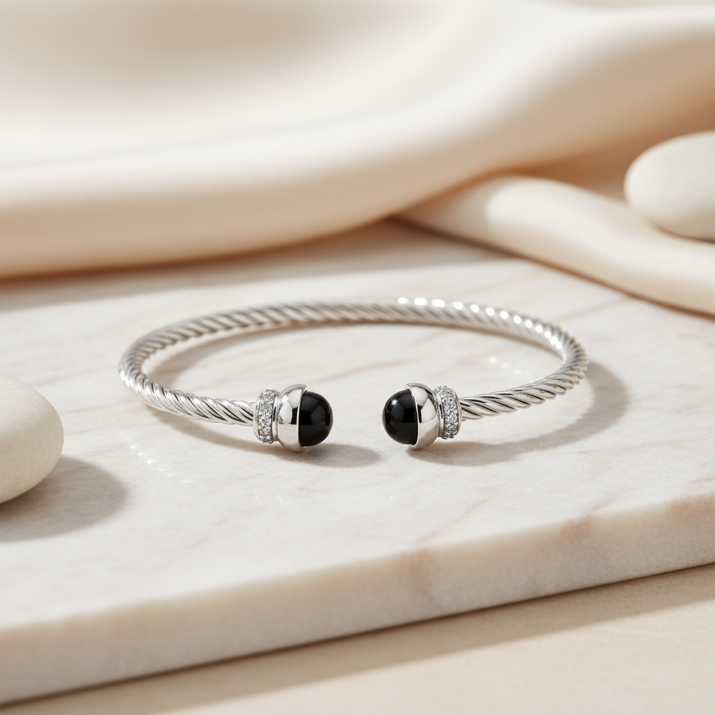 Miss Mimi Twist Cable Onyx Bangle