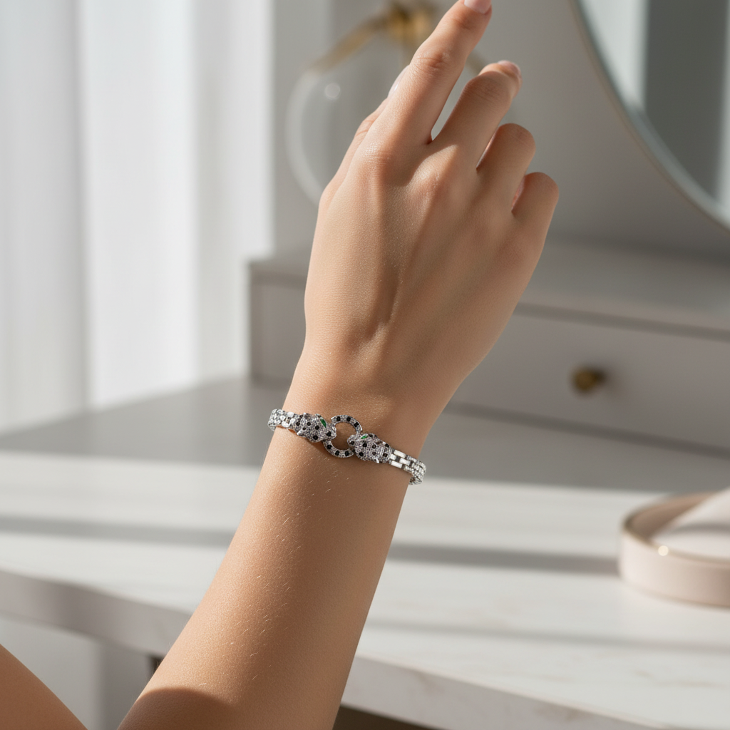 Miss Mimi Small Cube Link Radiant Panthère Bracelet