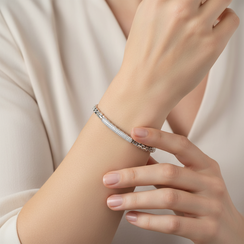 Miss Mimi Flex CZ Bar Bracelet in White