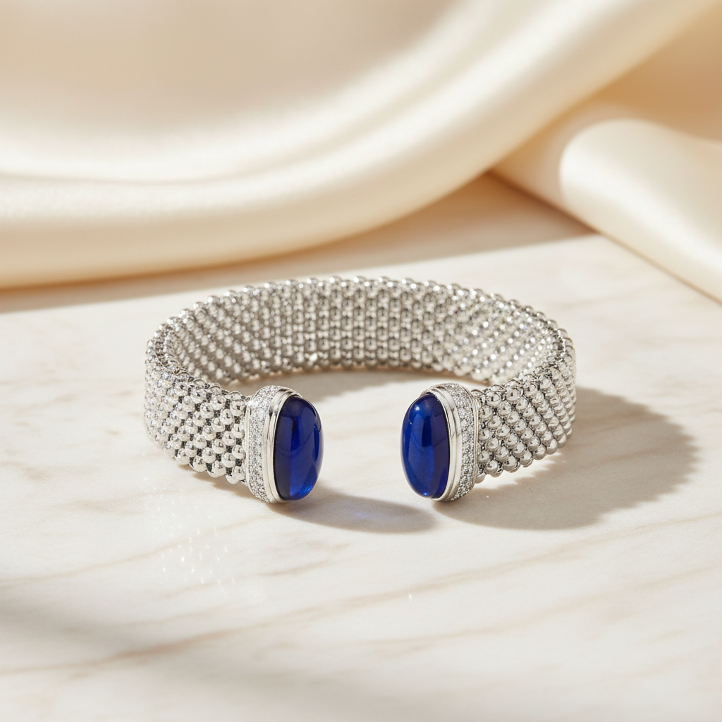 Miss Mimi Color Cuff in White with Blue Stone