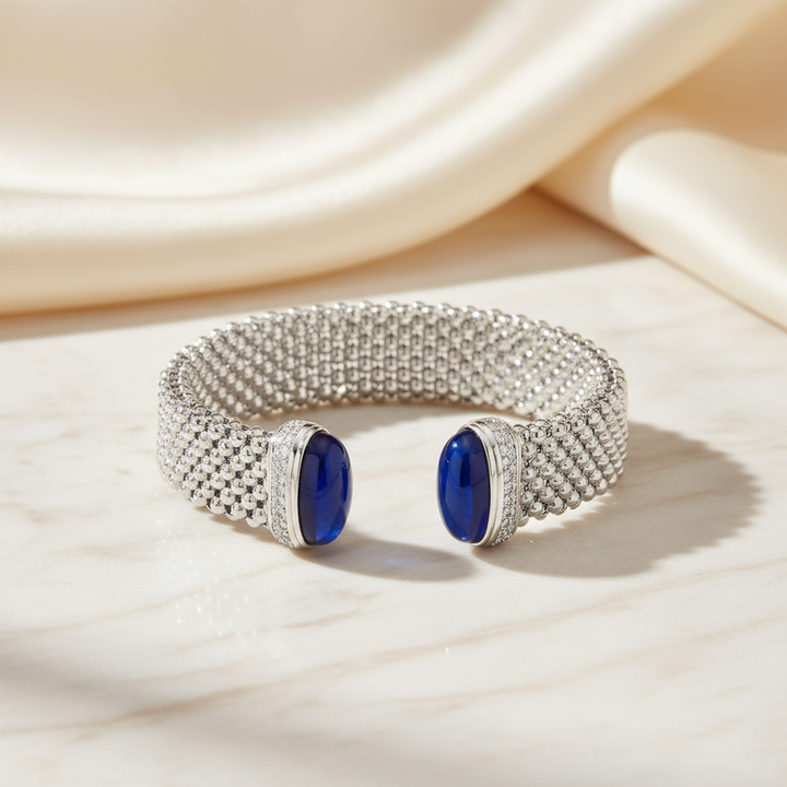 Miss Mimi Color Cuff in White with Blue Stone