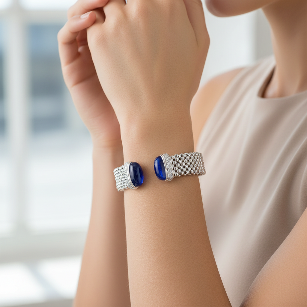 Miss Mimi Color Cuff in White with Blue Stone