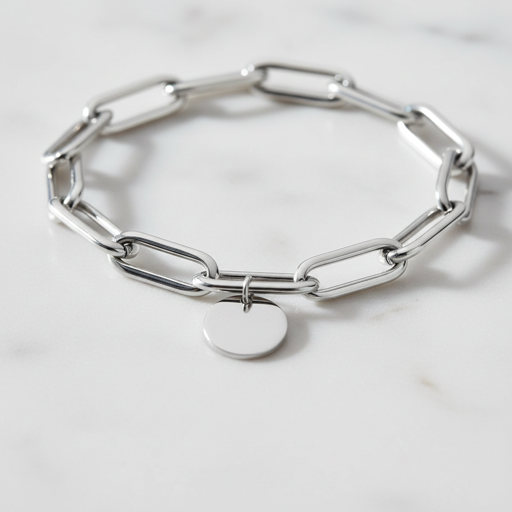 Miss Mimi Thick Paperclip Disc Charm Bracelet
