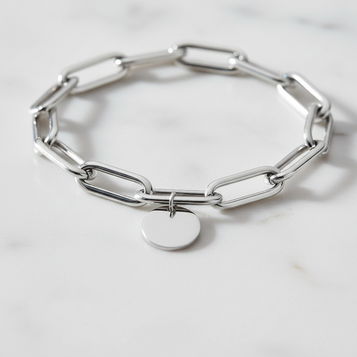 Miss Mimi Thick Paperclip Disc Charm Bracelet