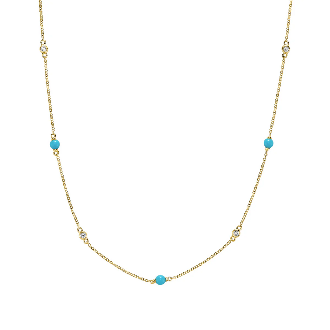 Mini Pearls & Bezel Diamonds Station Necklace