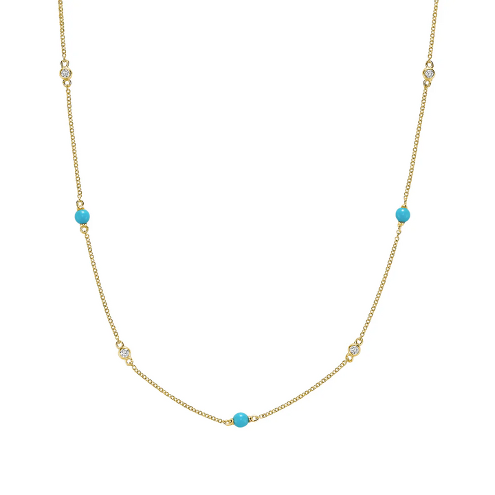 Mini Pearls & Bezel Diamonds Station Necklace