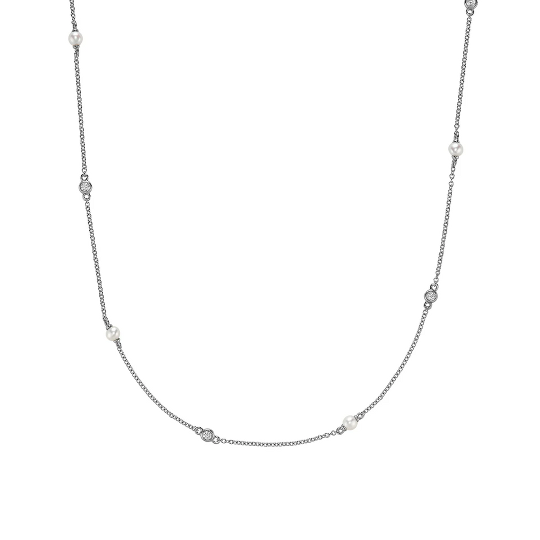 Mini Pearls & Bezel Diamonds Station Necklace