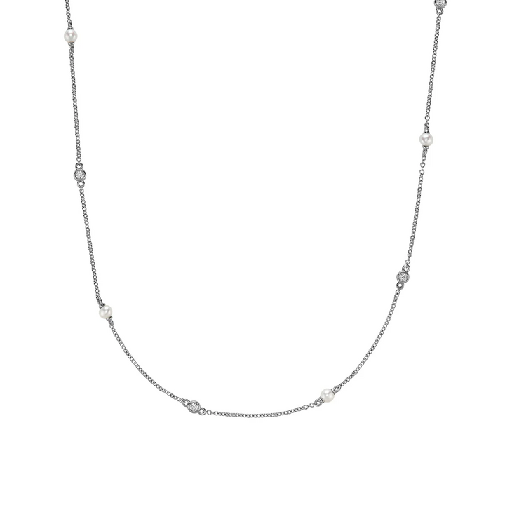 Mini Pearls & Bezel Diamonds Station Necklace