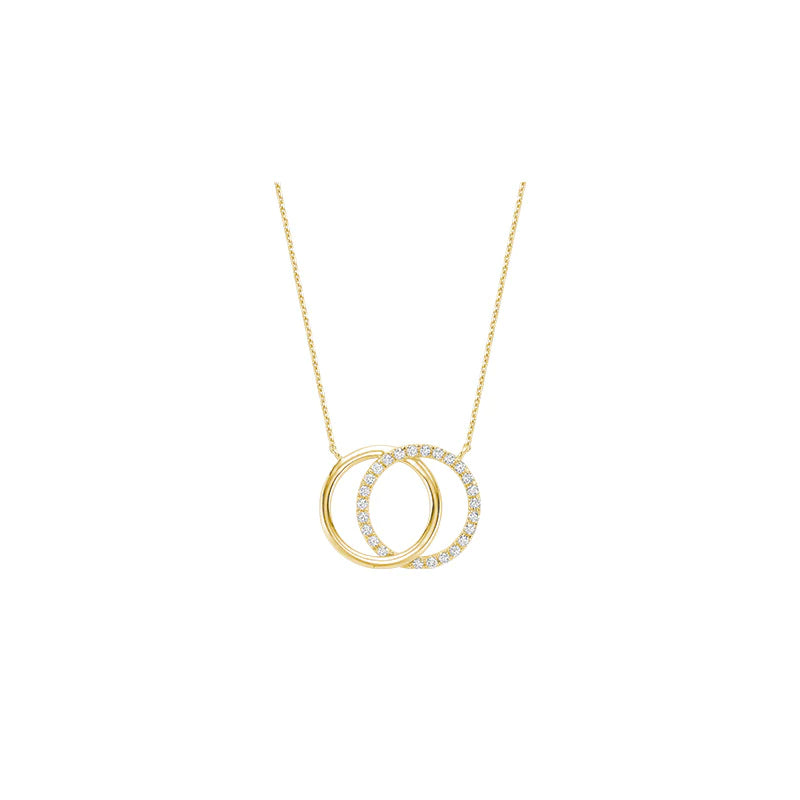 Double Circle Diamond Necklace in 14K Gold with 25 diamonds totaling 0.25CTDI