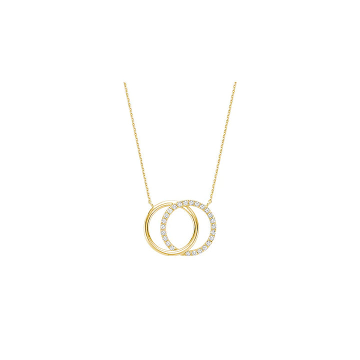 Double Circle Diamond Necklace in 14K Gold with 25 diamonds totaling 0.25CTDI