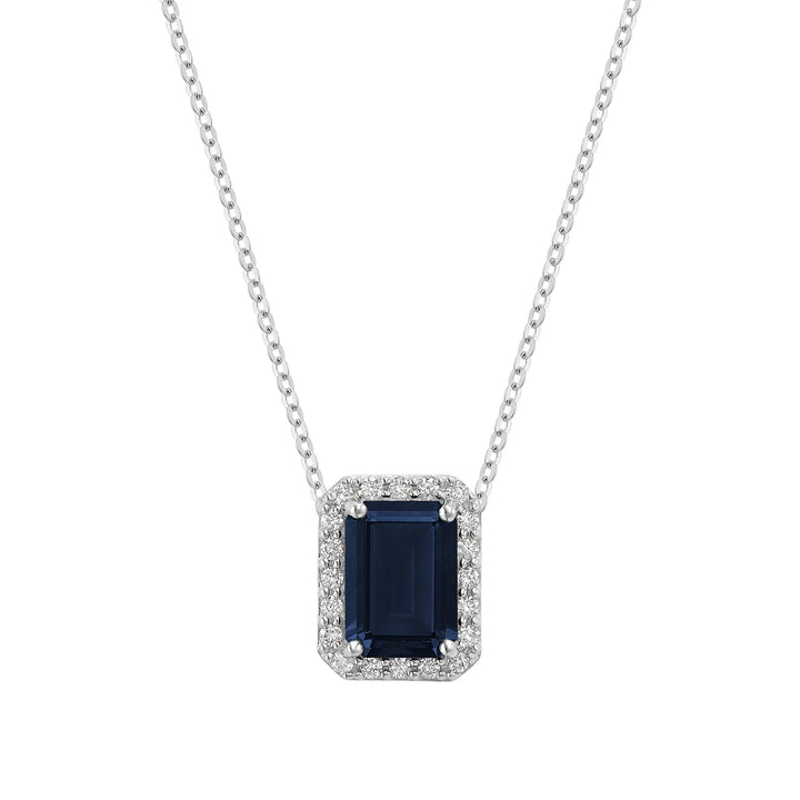 Diamond Halo &amp; Emerald Cut Lab Grown Gemstone Necklace