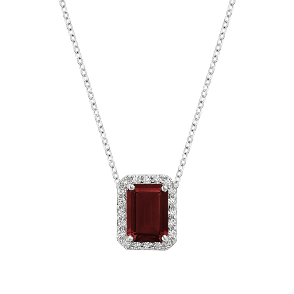 Diamond Halo &amp; Emerald Cut Lab Grown Gemstone Necklace