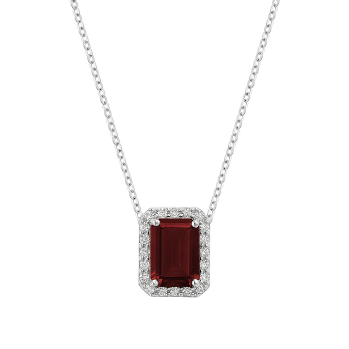 Diamond Halo &amp; Emerald Cut Lab Grown Gemstone Necklace