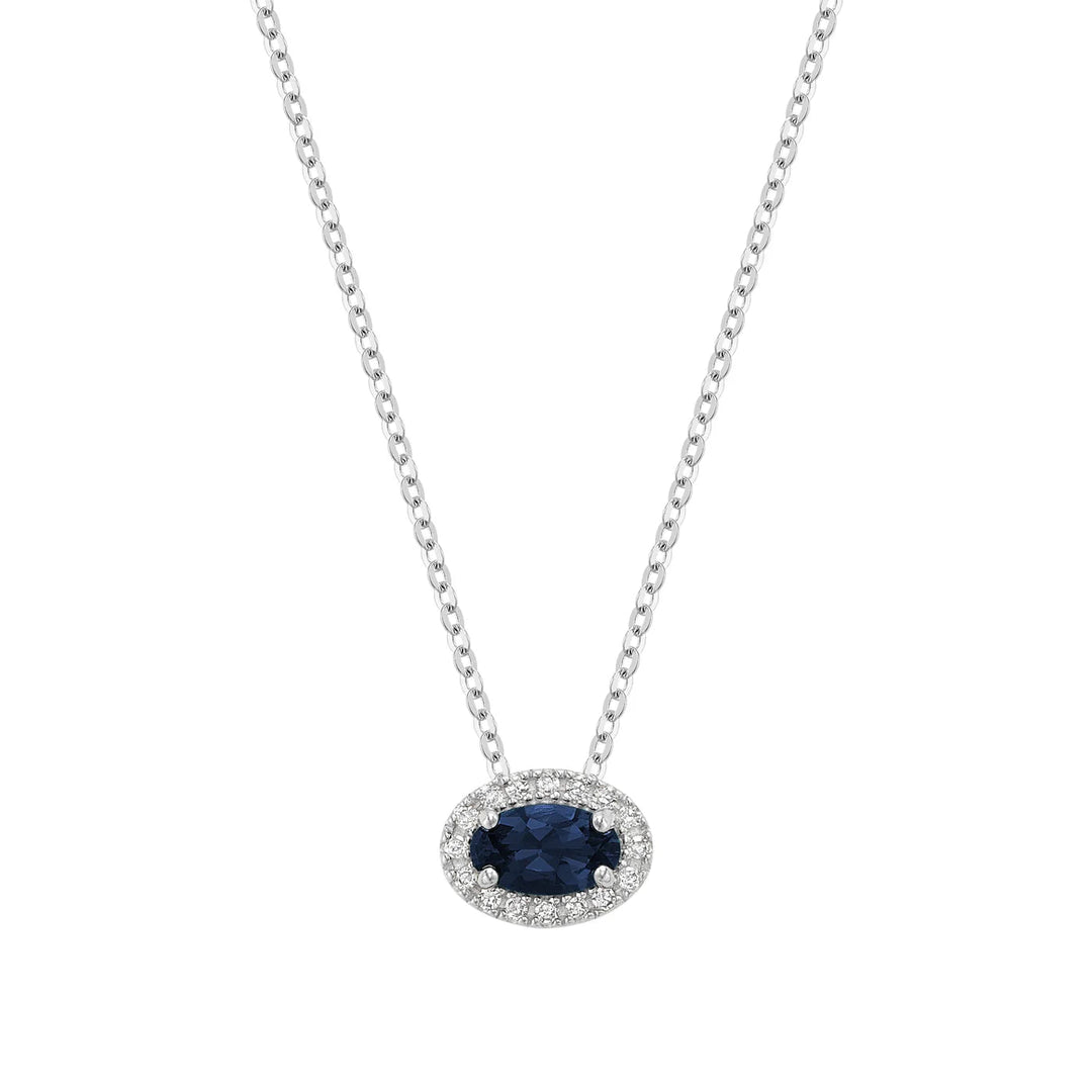 East West Diamond Halo &amp; Oval Cut Lab Grown Gemstone Necklace