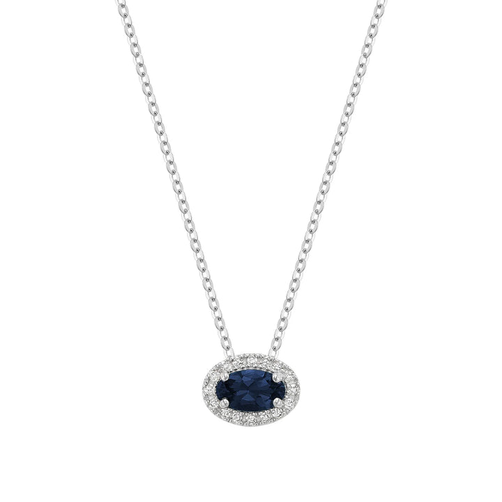 East West Diamond Halo &amp; Oval Cut Lab Grown Gemstone Necklace