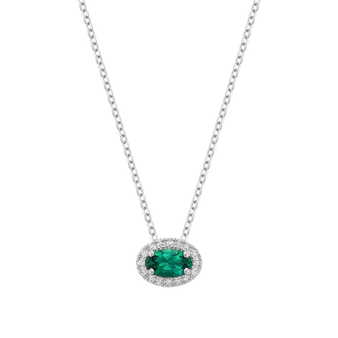 East West Diamond Halo &amp; Oval Cut Lab Grown Gemstone Necklace