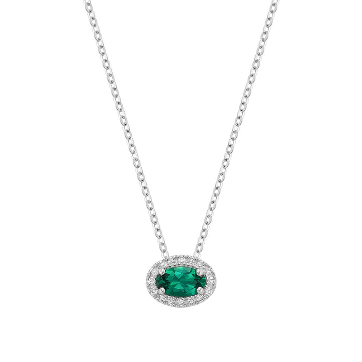 East West Diamond Halo &amp; Oval Cut Lab Grown Gemstone Necklace