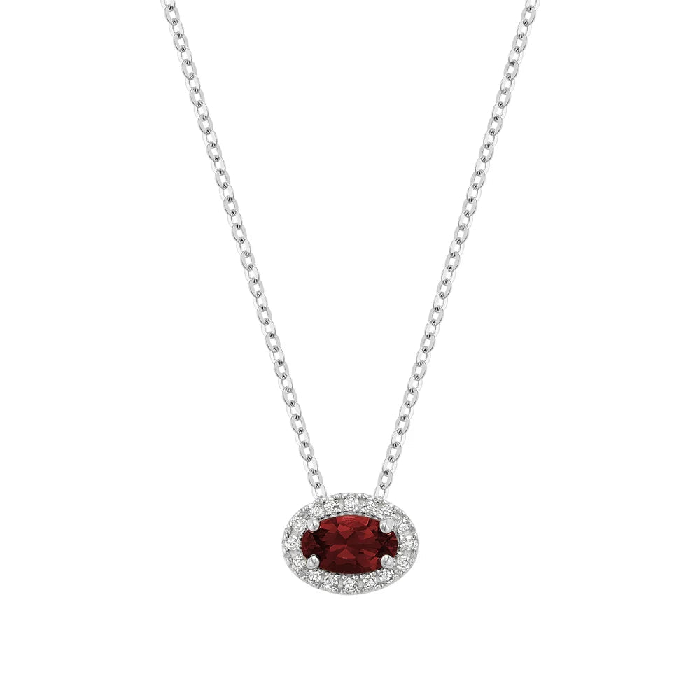 East West Diamond Halo &amp; Oval Cut Lab Grown Gemstone Necklace