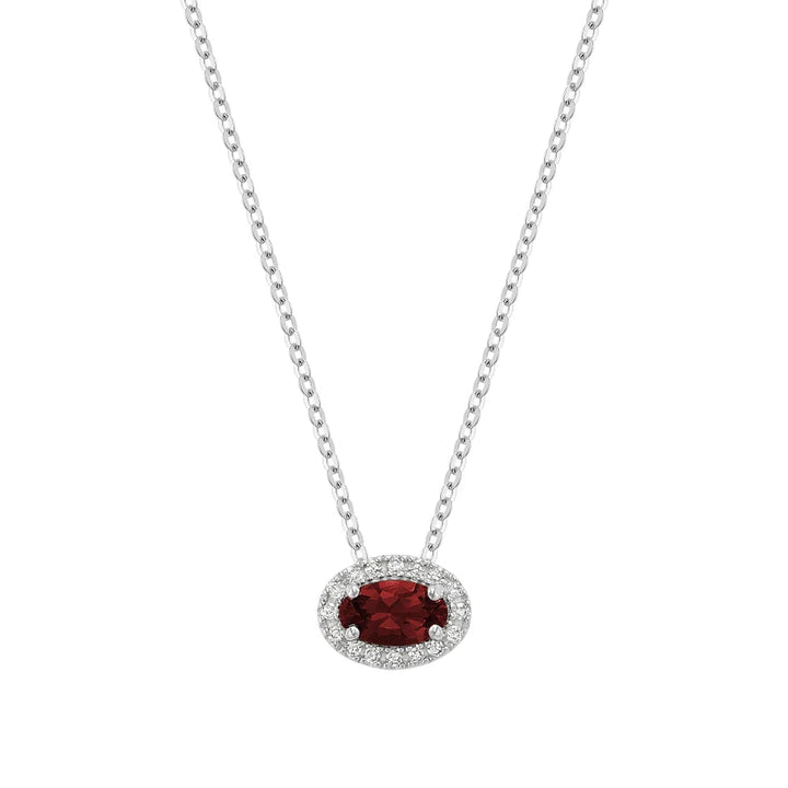 East West Diamond Halo &amp; Oval Cut Lab Grown Gemstone Necklace