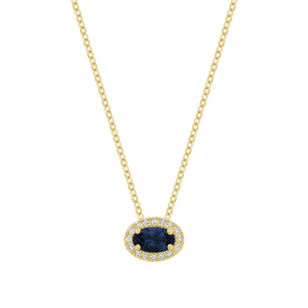 East West Diamond Halo &amp; Oval Cut Lab Grown Gemstone Necklace