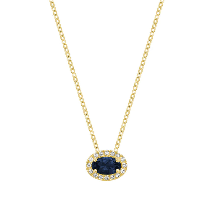 East West Diamond Halo &amp; Oval Cut Lab Grown Gemstone Necklace