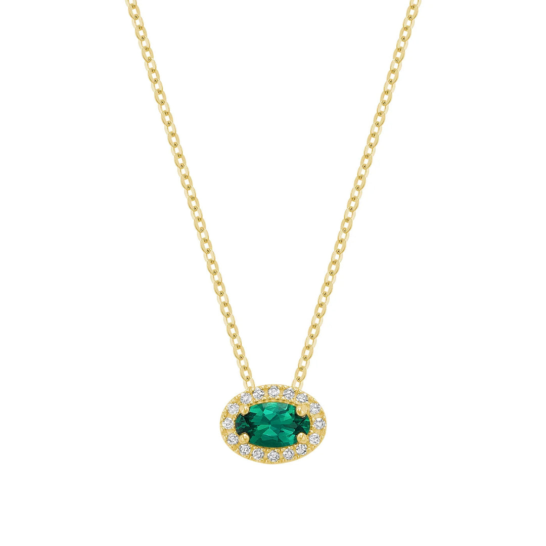 East West Diamond Halo &amp; Oval Cut Lab Grown Gemstone Necklace