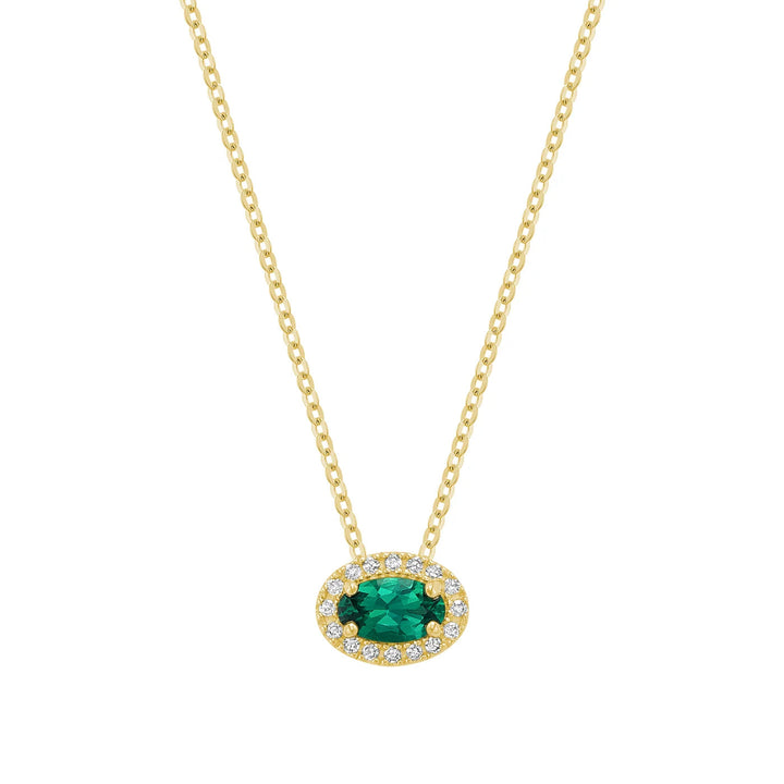 East West Diamond Halo &amp; Oval Cut Lab Grown Gemstone Necklace