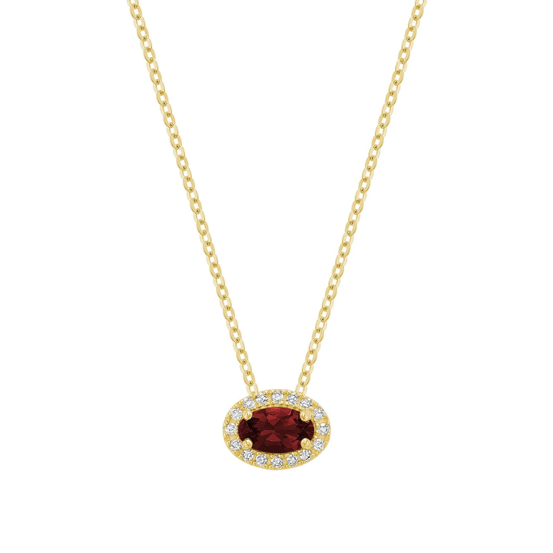 East West Diamond Halo &amp; Oval Cut Lab Grown Gemstone Necklace