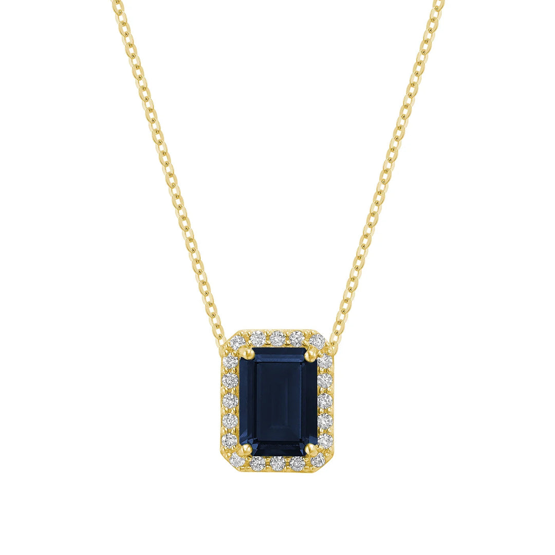 Diamond Halo &amp; Emerald Cut Lab Grown Gemstone Necklace