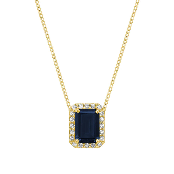 Diamond Halo &amp; Emerald Cut Lab Grown Gemstone Necklace