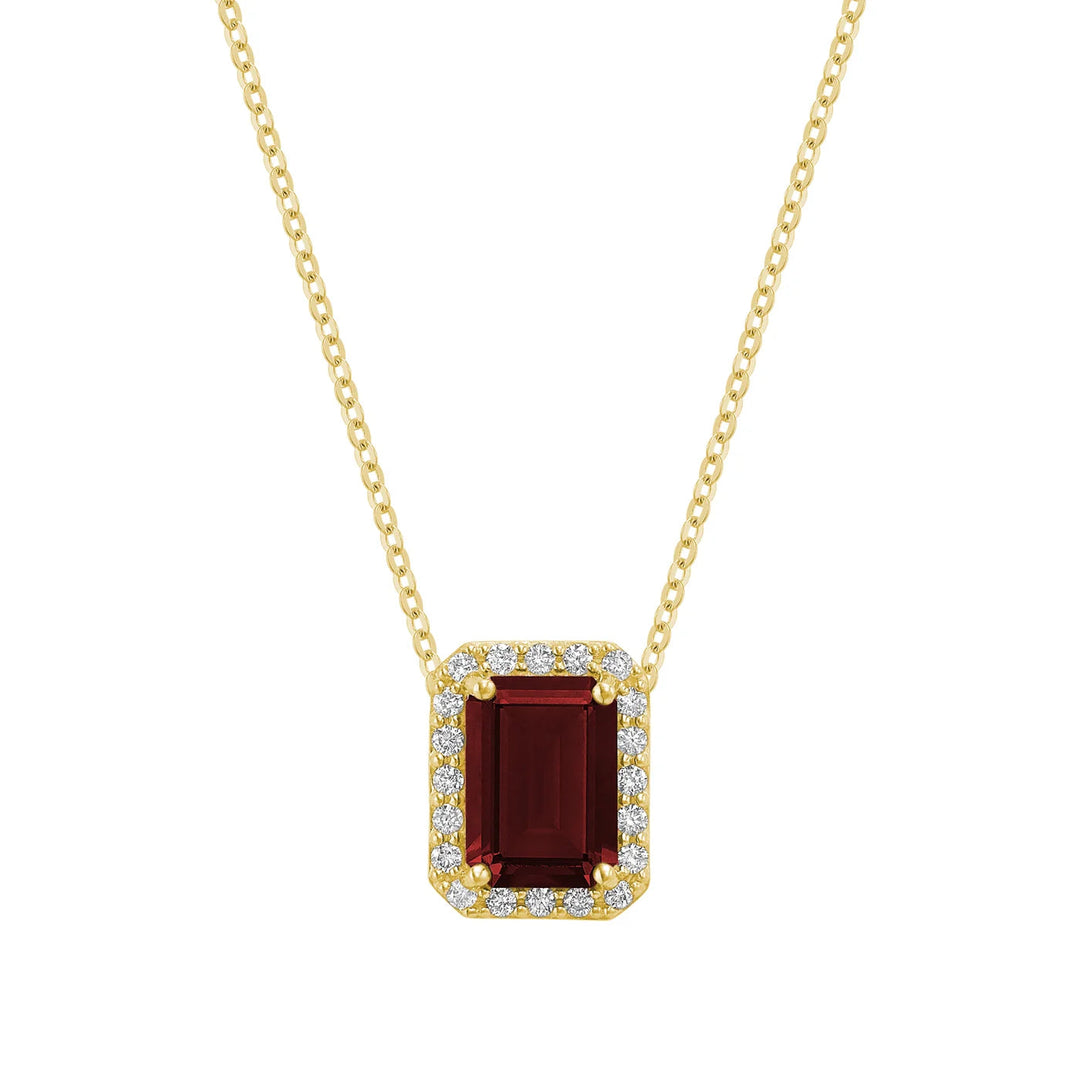 Diamond Halo &amp; Emerald Cut Lab Grown Gemstone Necklace