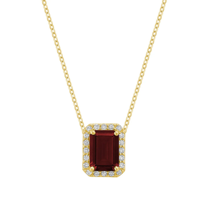Diamond Halo &amp; Emerald Cut Lab Grown Gemstone Necklace