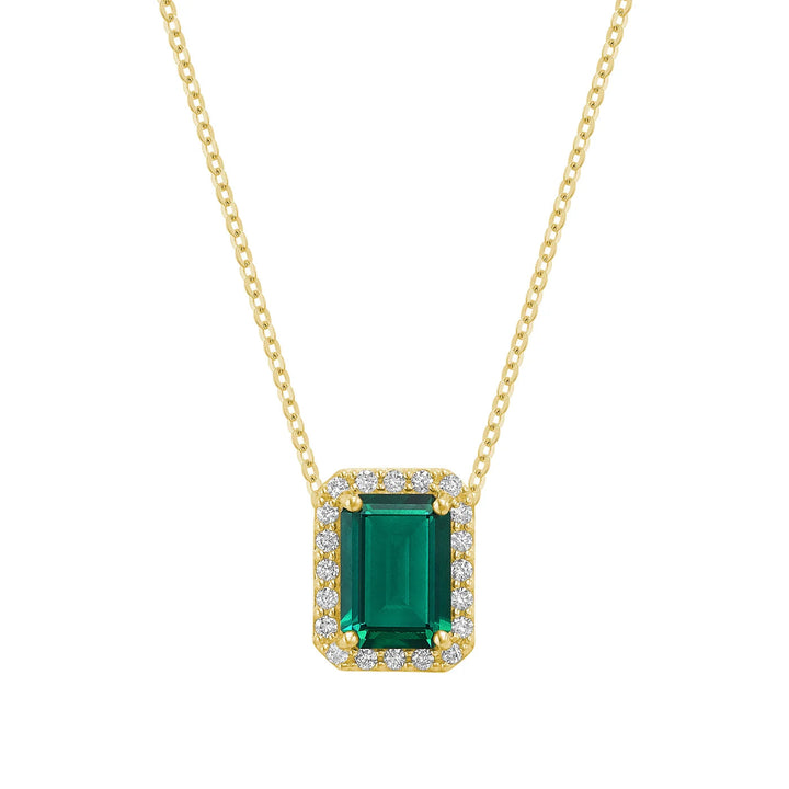 Diamond Halo &amp; Emerald Cut Lab Grown Gemstone Necklace