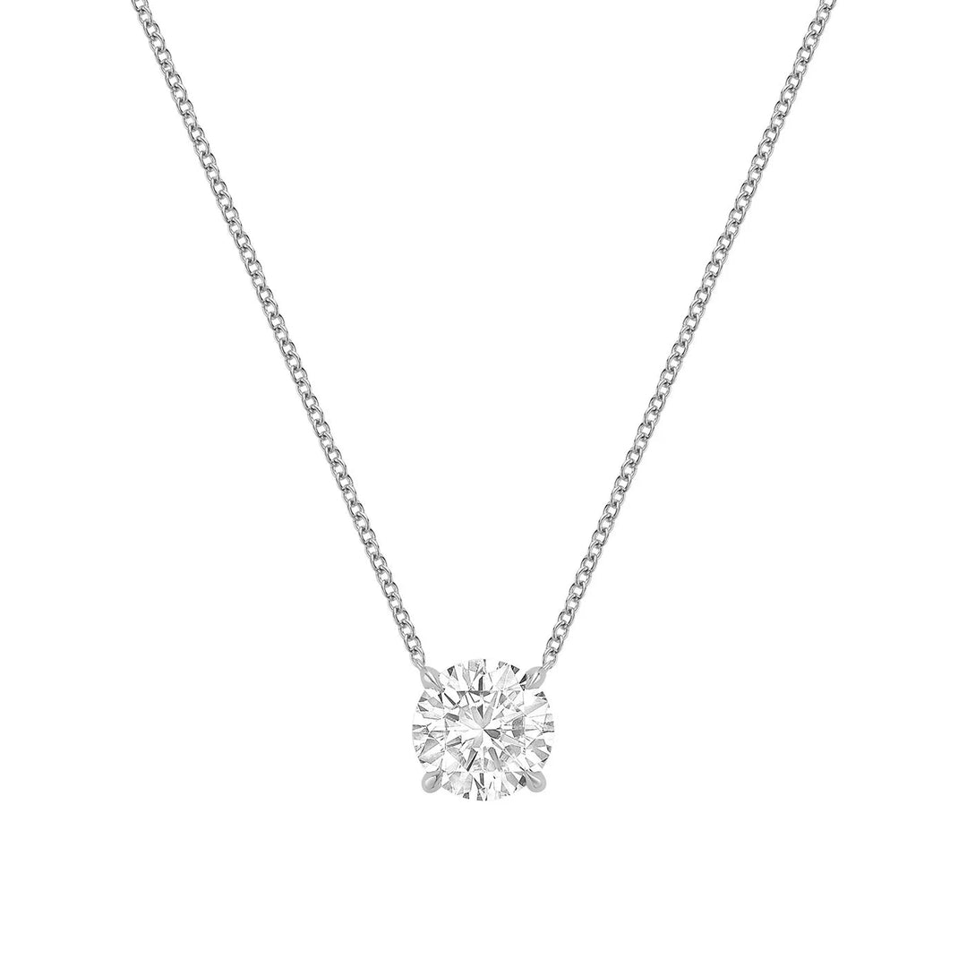 Classic Solitaire Diamond Necklace Lab Grown with Hidden Halo