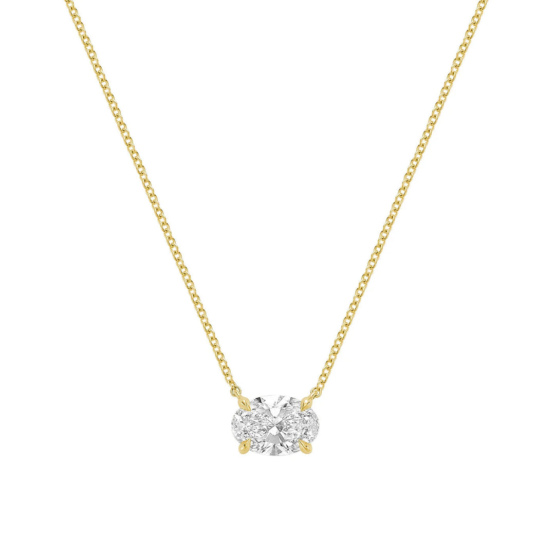 Classic Oval East West Solitaire with Invisible Halo Pendant Lab Grown Diamond Necklace