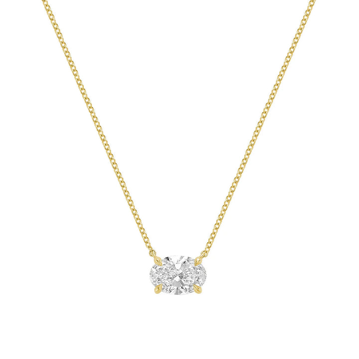 Classic Oval East West Solitaire with Invisible Halo Pendant Lab Grown Diamond Necklace