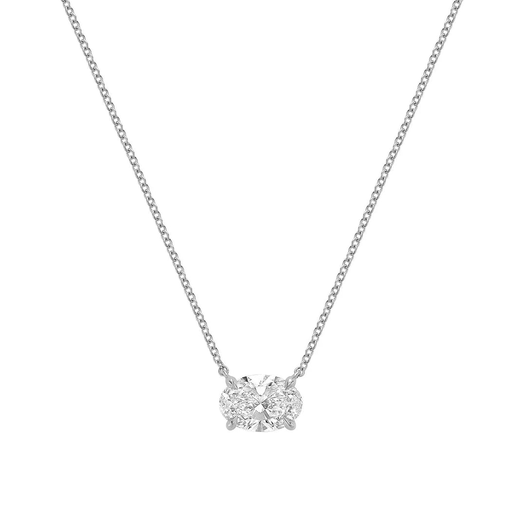 Classic Oval East West Solitaire with Invisible Halo Pendant Lab Grown Diamond Necklace