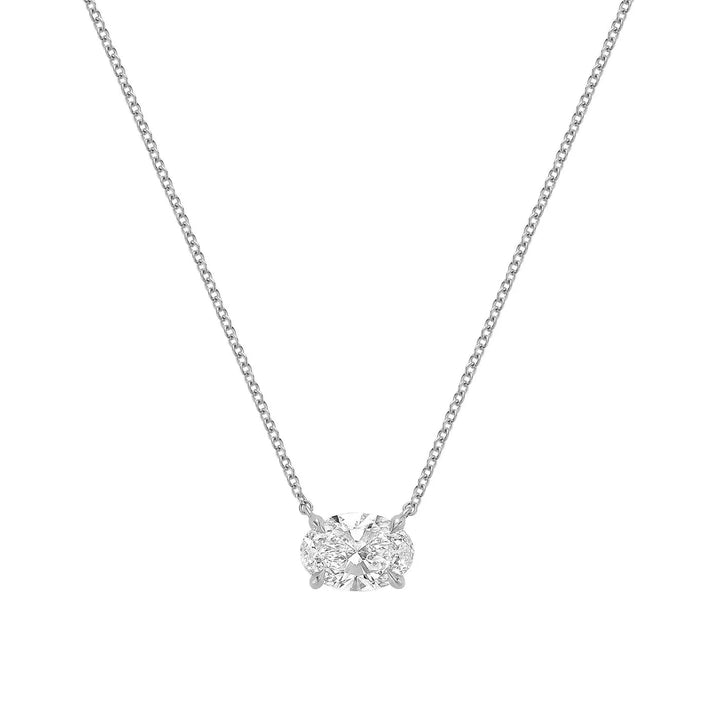 Classic Oval East West Solitaire with Invisible Halo Pendant Lab Grown Diamond Necklace