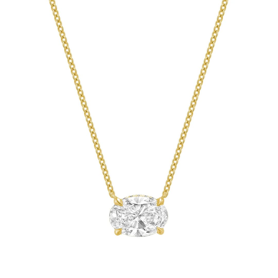 Classic Oval East West Solitaire with Invisible Halo Pendant Lab Grown Diamond Necklace