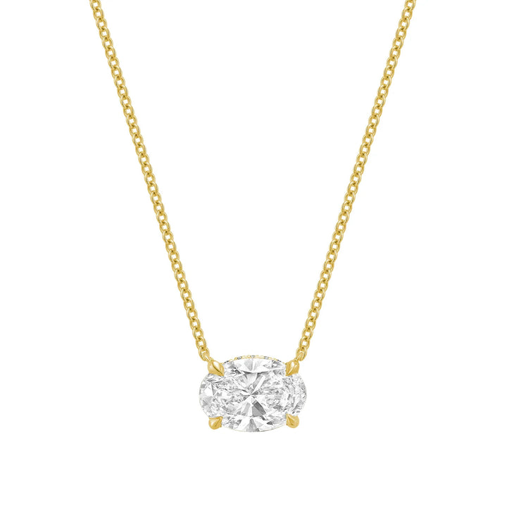 Classic Oval East West Solitaire with Invisible Halo Pendant Lab Grown Diamond Necklace