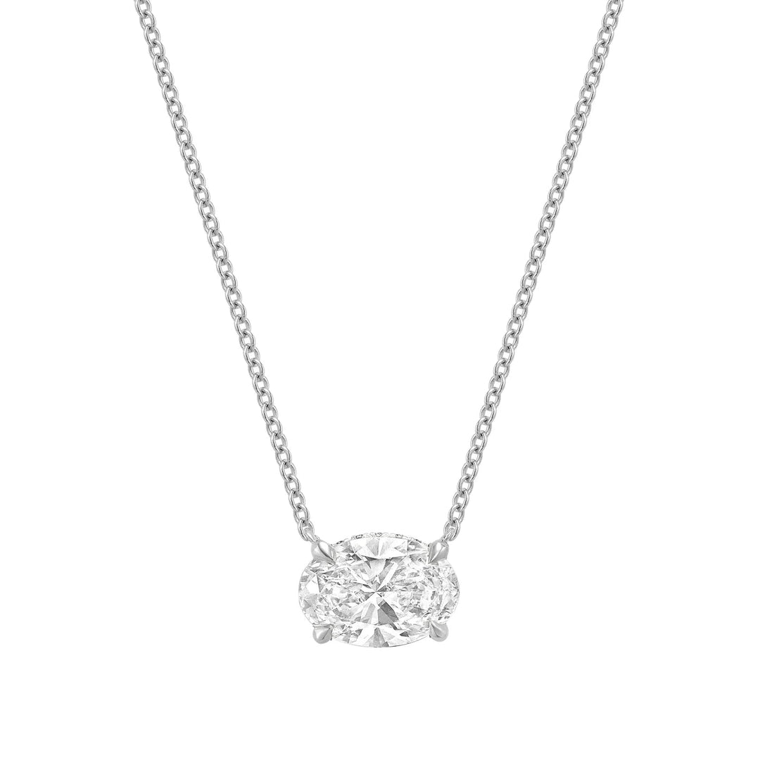 Classic Oval East West Solitaire with Invisible Halo Pendant Lab Grown Diamond Necklace
