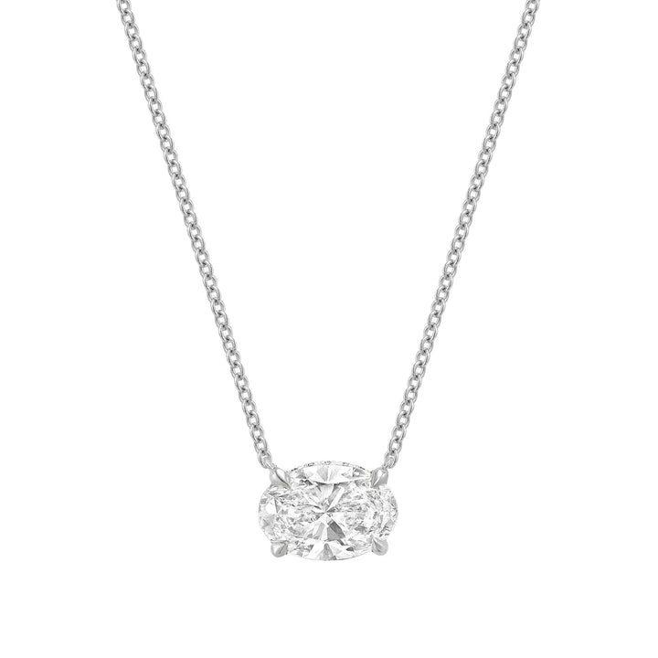 Classic Oval East West Solitaire with Invisible Halo Pendant Lab Grown Diamond Necklace