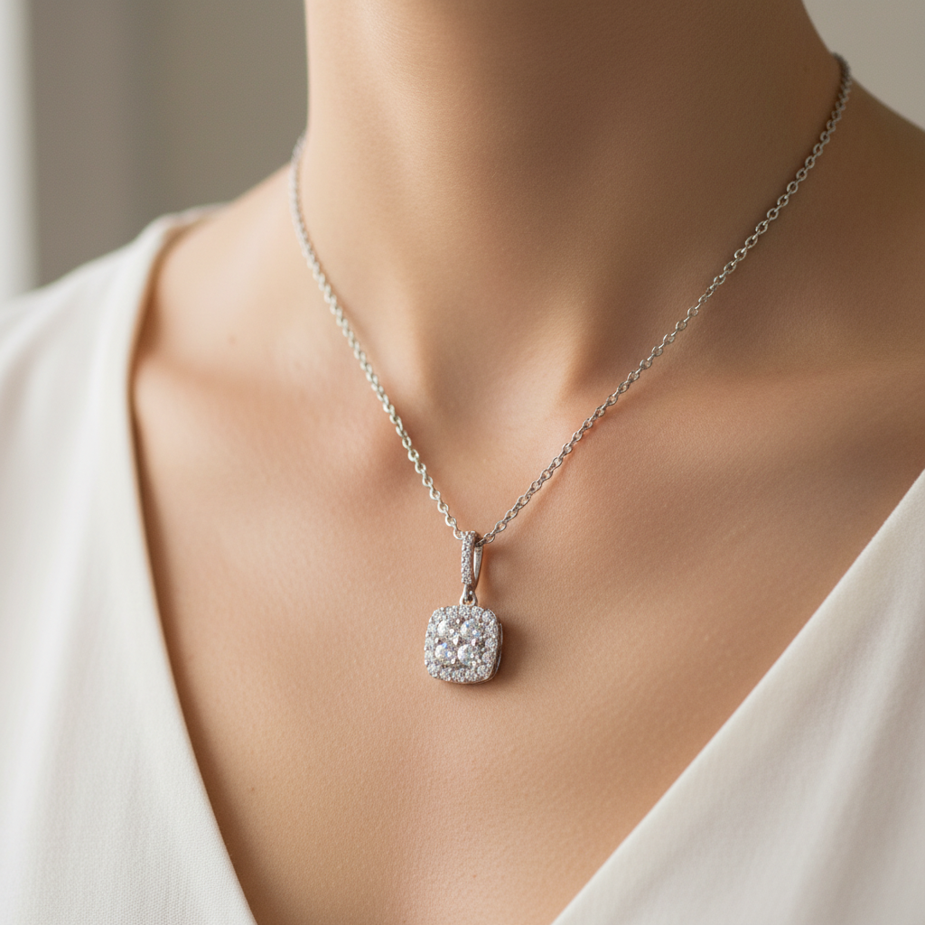 Miss Mimi CZ Cushion Shape Pendant Necklace