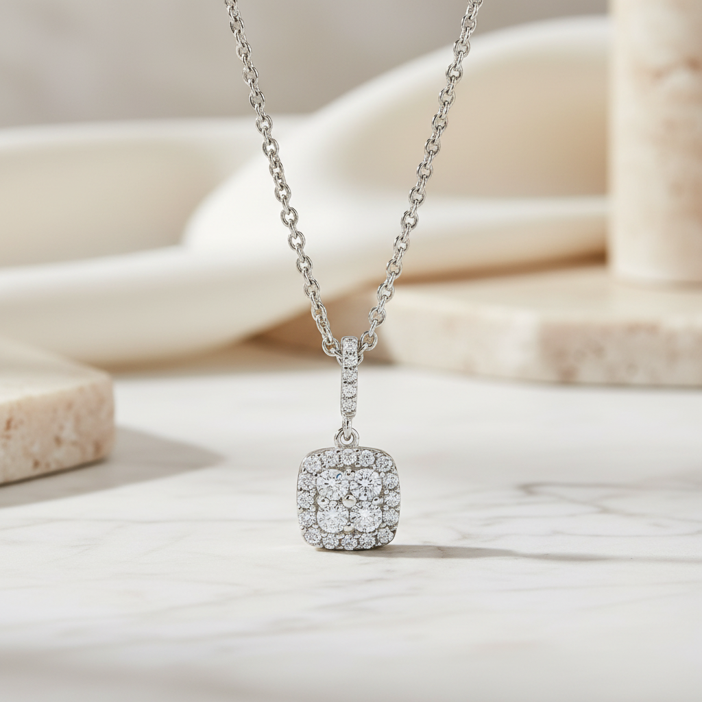 Miss Mimi CZ Cushion Shape Pendant Necklace