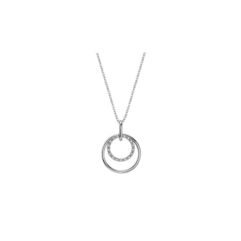 Double Circle Diamond Necklace in 10K Gold with 17 diamonds totaling 0.05CTDI