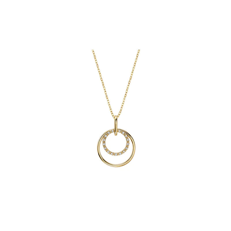 Double Circle Diamond Necklace in 10K Gold with 17 diamonds totaling 0.05CTDI