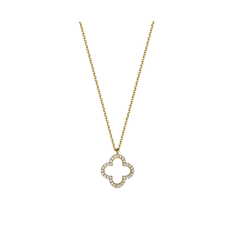 Clover Diamond Necklace in 14K Gold with 32 diamonds totaling 0.08CTDI