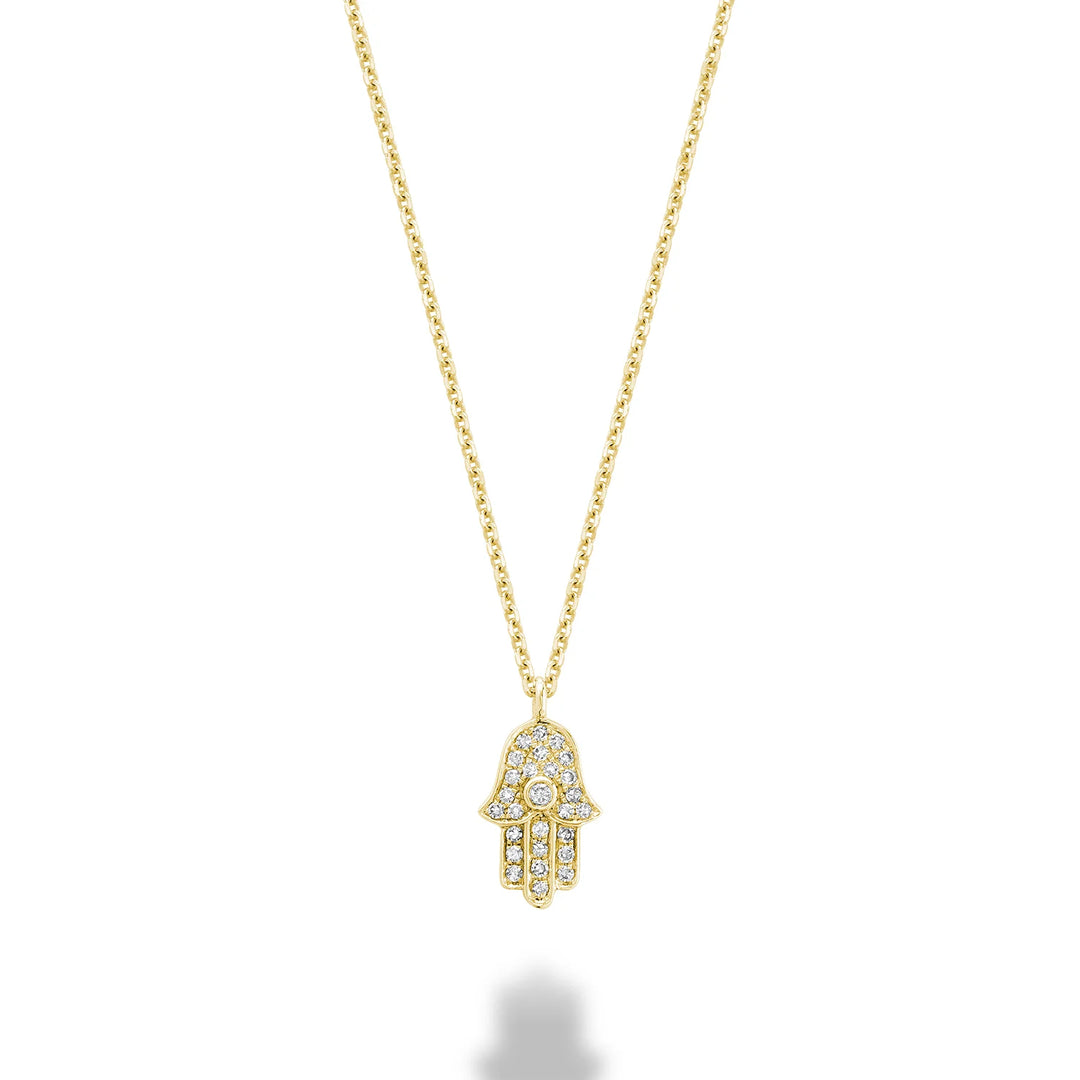 Hamsa Diamond Necklace in 14K Gold with 27 diamonds totaling 0.09CTDI