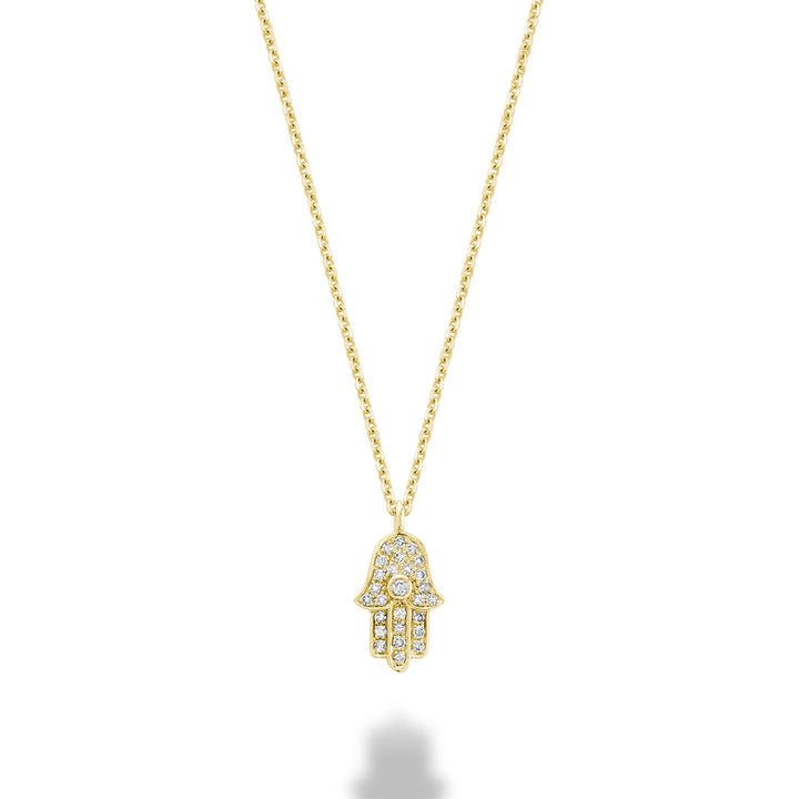 Hamsa Diamond Necklace in 14K Gold with 27 diamonds totaling 0.09CTDI