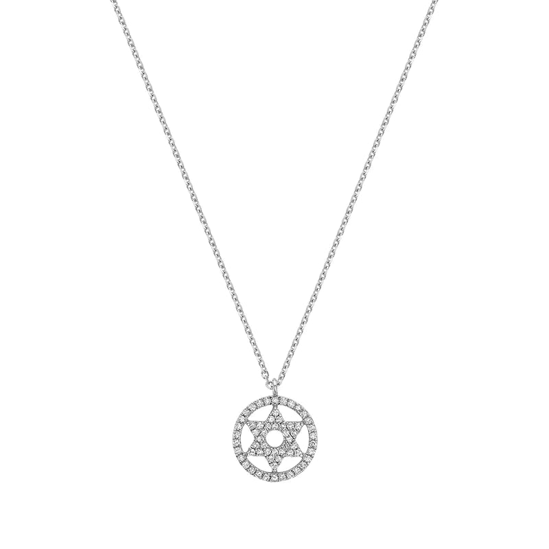Star of David Diamond Necklace in 14K Gold with 60 diamonds totaling 0.14CTDI